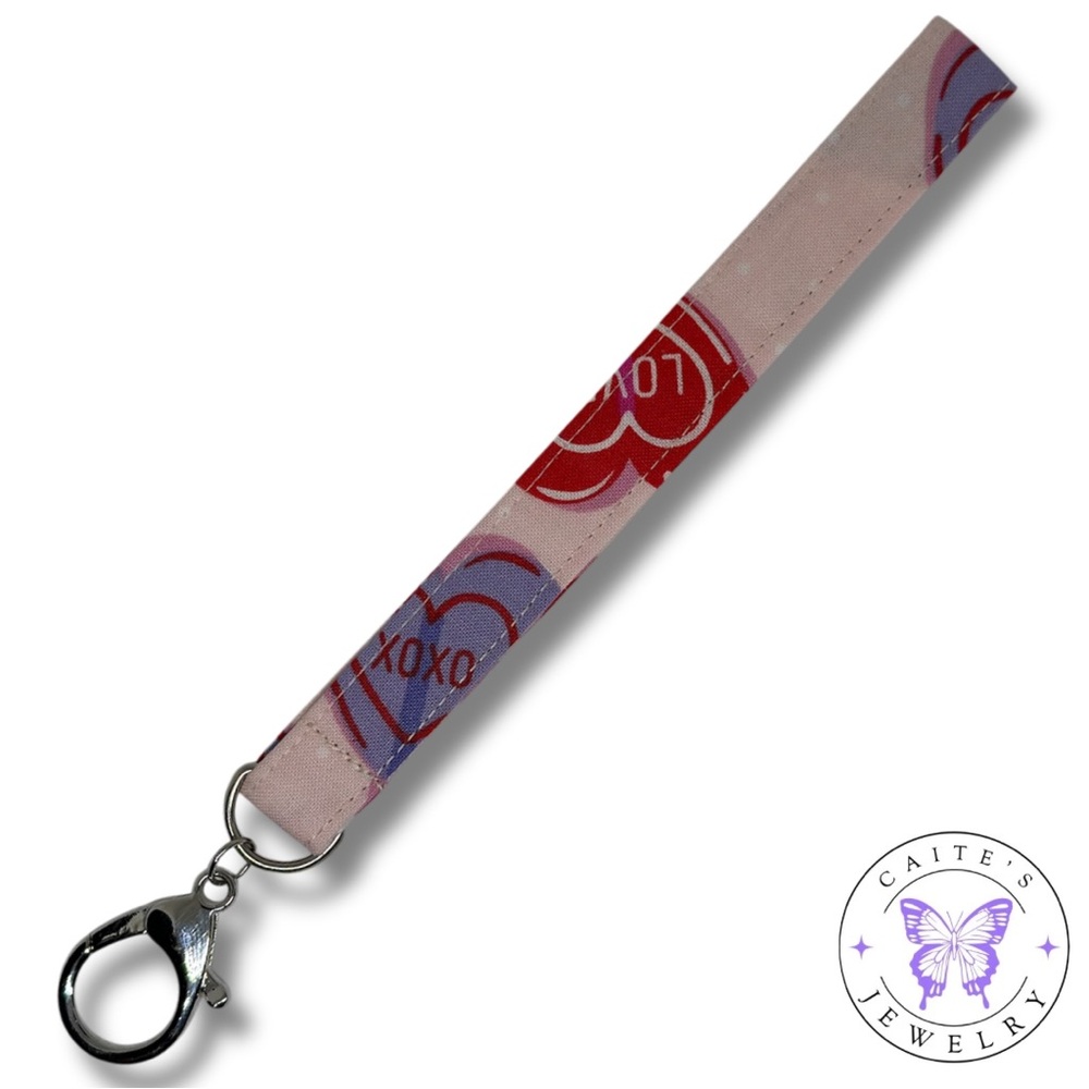 Handmade Silver Keychain with a Valentine’s Lollipop Fabric